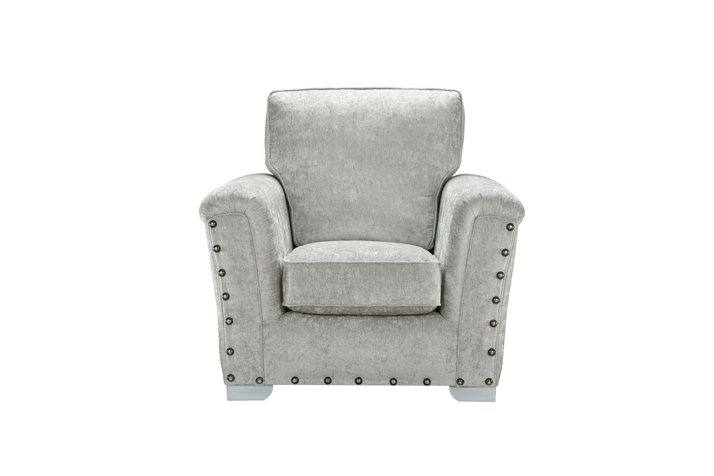 Nebraska Bespoke Grey Fabric Studded With Chrome Feet Sofa